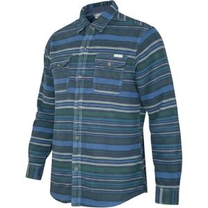 Eddie Bauer Mens Blue Green‎ Striped Fleece Button Down Shirt Small Long Sleeve
